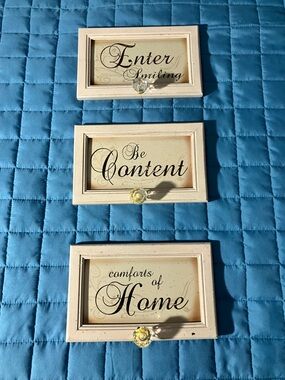 Be Content Framed Wall Decor - Cream Frame with Yellow Knob